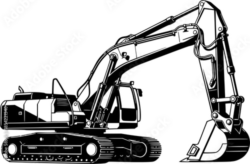 Detailed Excavator Illustration: Striking Woodcut Style on Isola
