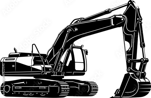 Detailed Excavator Illustration: Striking Woodcut Style on Isola
