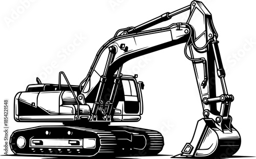 Detailed Excavator Illustration: Striking Woodcut Style on Isola
