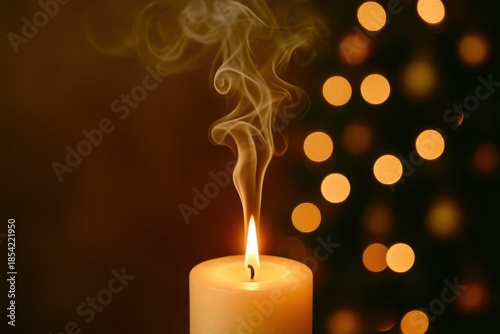 A candle is lit and the smoke is rising