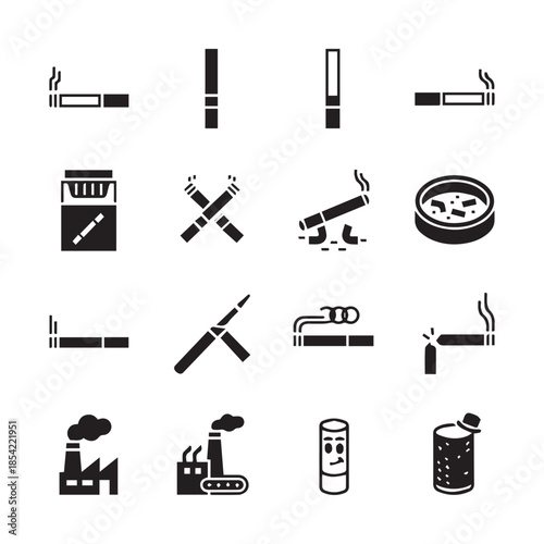 Black icons depicting cigarette smoking and related objects