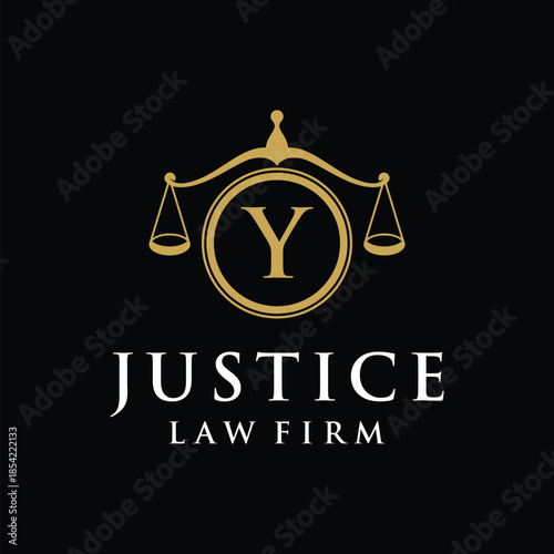Initial letter Y justice law firm logo design, attorney scale of justice legal graphic icon vector template