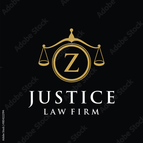 Initial letter Z justice law firm logo design, attorney scale of justice legal graphic icon vector template