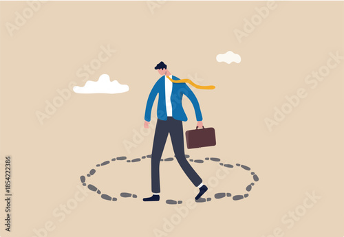 Career path dead end, work on same old repetitive job, business as usual no motivation or infinity loop routine job concept, frustrated businessman walk in circle with no way out and no career path