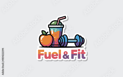 Fuel & fit smoothie and fitness isolated on white background, Vector, illustration