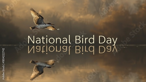 Two birds flying over a serene lake on National Bird Day with a beautiful cloudy sky