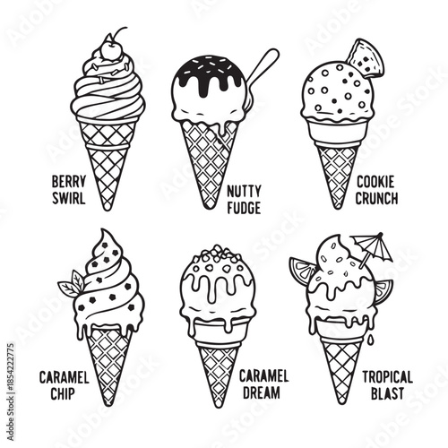 Delicious ice cream flavors in cones, perfect for dessert or snack