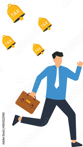 Businessman running from tax bells tax evasion concept financial stress tax deadline avoiding payment financial burden business finance tax reminder