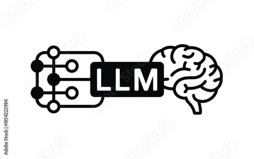 Illustration of llm with neural network and brain isolated on white background, Vector, illustration