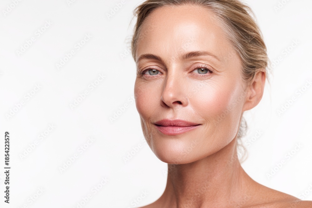 Obraz premium Beauty Model Displays Natural Glow With Flawless Skin Under Soft Lighting in a Studio Setting