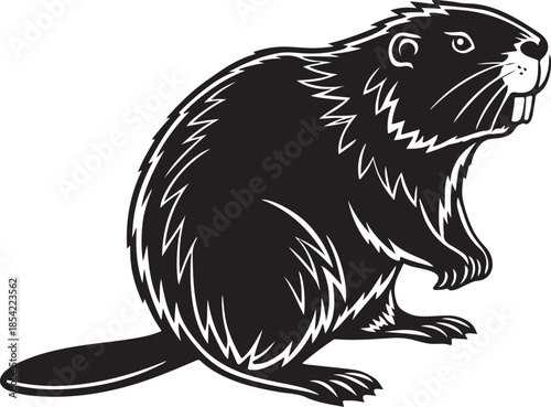 Detailed Beaver Black and White Engraving Style Vector
