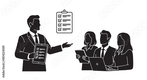 Business presentation on task management and checklist completion with a team