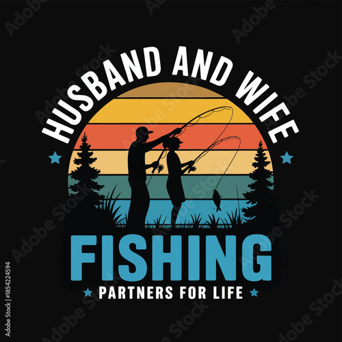 Husband and wife fishing partners for life isolated on white background, Vector, illustration