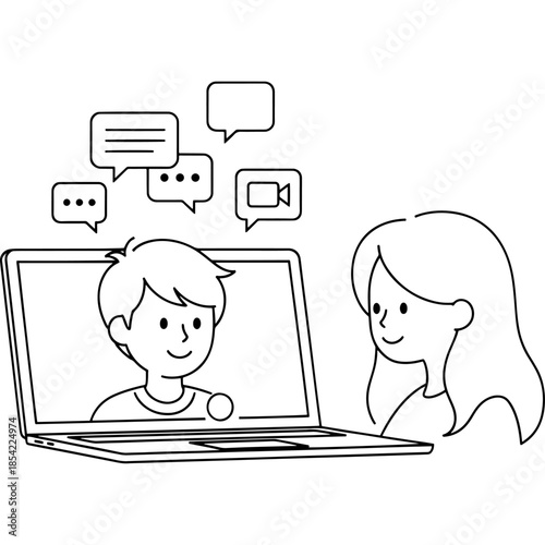 Children communicating online via video call and chat messages Vector