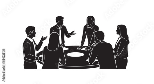 Business professionals conducting an important meeting, discussing strategies and ideas around a round table