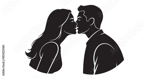 A silhouette of a man and a woman sharing an intimate moment, about to kiss