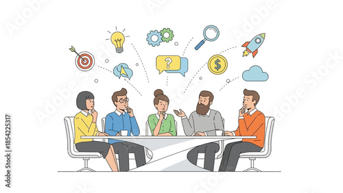 Dynamic business team brainstorming innovative ideas and strategic solutions in a collaborative meeting setting, fostering effective communication for project success and growth