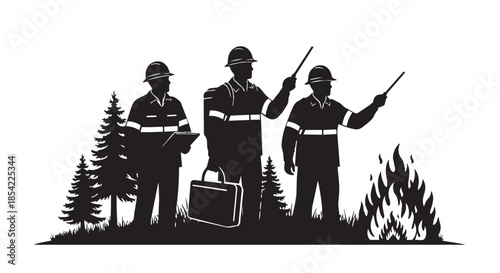 Wildfire management team assessing and responding to a forest fire emergency