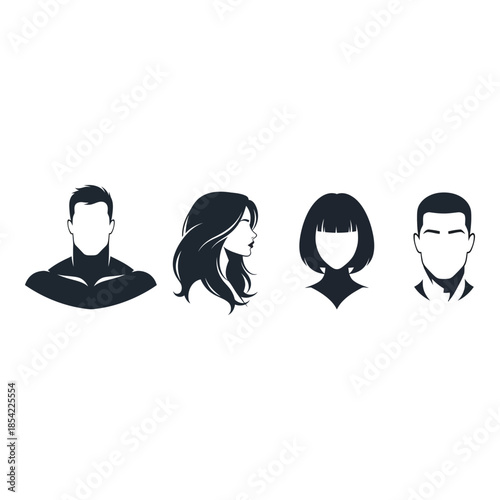 Simple black silhouettes of four different people s profiles faceless design