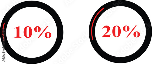 Visual representation of ten and twenty percent progress in distinct circular indicators