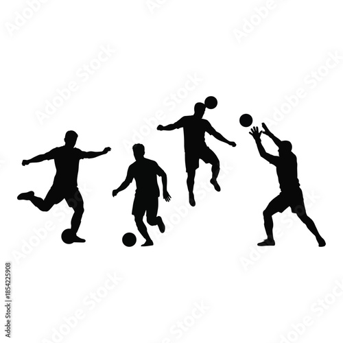 Silhouettes of athletic men playing with a ball demonstrating dynamic movement