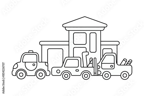 Vehicles refueling at station isolated on white background, Vector, illustration