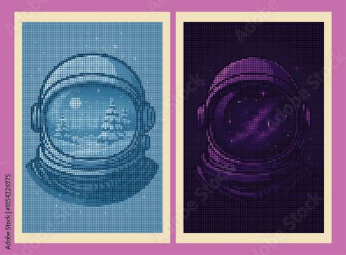 Astronaut Helmet Nebula Reflection Halftone Digital Art