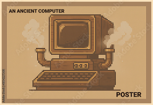 Steampunk Wood and Brass Computer Halftone Digital Art