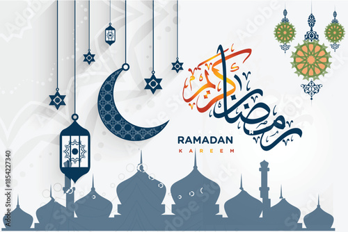 Ramadan Kareem greeting card for the celebration of muslim community festival