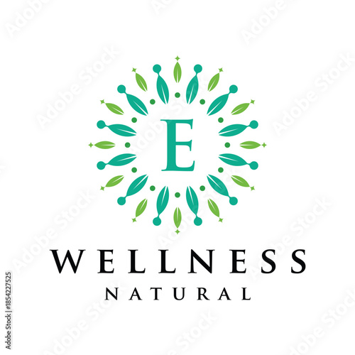 Initial letter E alphabet wellness, green, leaves, natural, health, organic, logo design, circle leaf nature graphic icon vector template