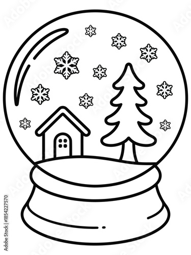 Winter scene in a snow globe isolated on white background, Vector, illustration