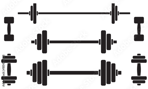 Barbell and Dumbbell Silhouettes Set – Black Fitness Weights Vector
