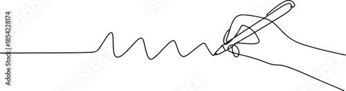 Single continuous line drawing of hand gesture drawn straight zig zag line. Write long zigzag streak with pen on notepad concept. one line Icon drawing