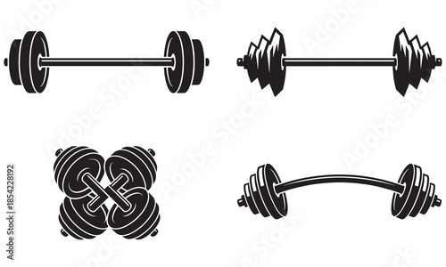 Heavy Barbell and Dumbbell Vector Icon Set for Gym and Fitness Design