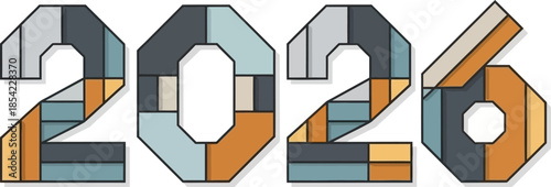 Minimalist octagonal 2026 number design with earth tone colors