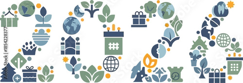 New year 2026 celebration icons and symbols on checkered background