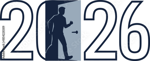 Man walks through open door year 2026 new beginning concept vector