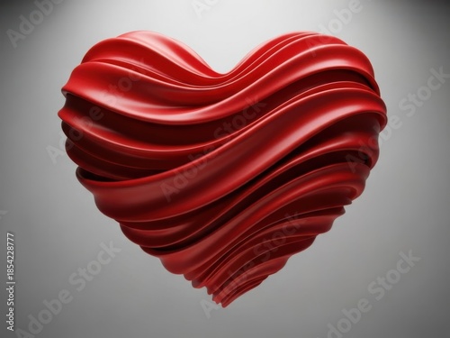 Red 3D heart with wavy texture on gray background 3D heart red heart love