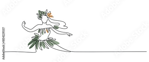 one line drawing of a hula dancer in traditional Hawaiian costume