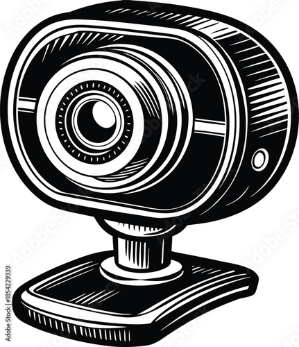 Black and white of a surveillance camera on a flat surface