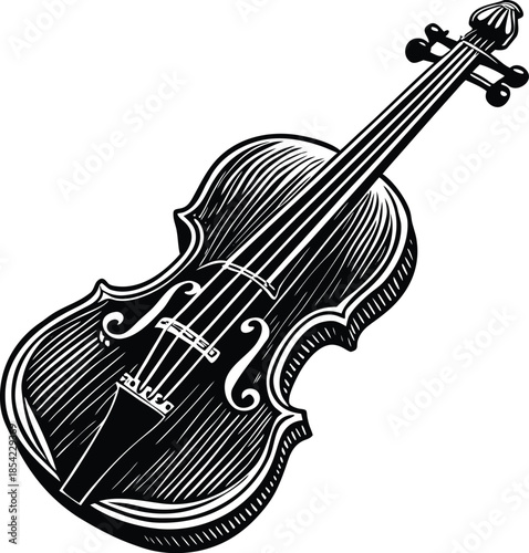 Black and white of a violin with detailed wood grain texture