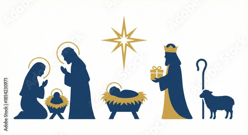 Christmas Nativity Scene Icon Set with Baby Jesus, Mary, Joseph, and Wise Men