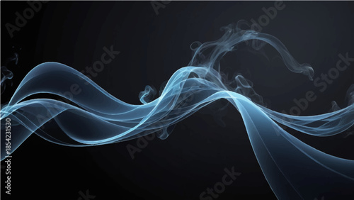 Smooth blue smoke waves and swirling light patterns flow in an abstract motion against a black background to create a creative curve design