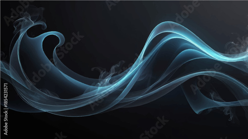 Smooth blue flowing smoke waves create an abstract fractal pattern with a motion design of swirling light curves on a black background