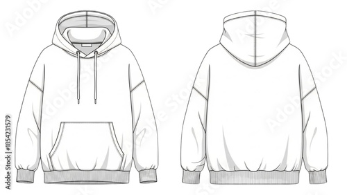Detailed illustration of a hooded sweatshirt from front and back views