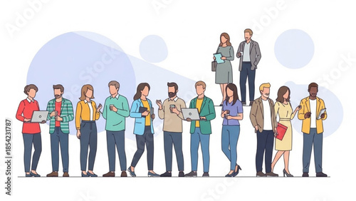 Diverse group of people standing together in a modern urban environment