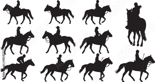 Equestrian silhouette collection of horse riders in various poses