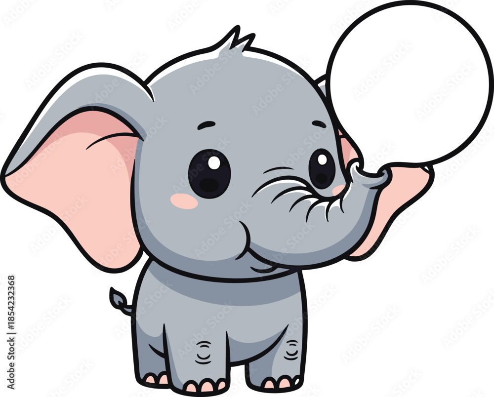 Naklejka premium Cute cartoon elephant playing with a large bubble