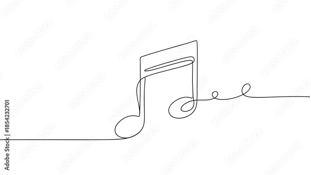 Obraz premium Continuous line drawing of a music note on white background