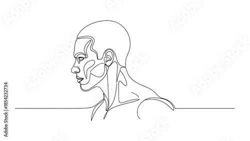 Line art illustration of human anatomy showing facial muscles  